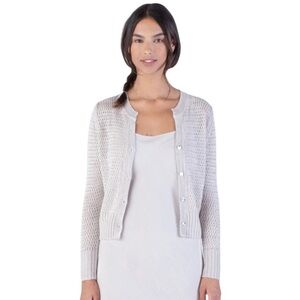 Margaret O’Leary 100% Linen Open Knit Cardigan Sweater Size Small Oatmeal Beige